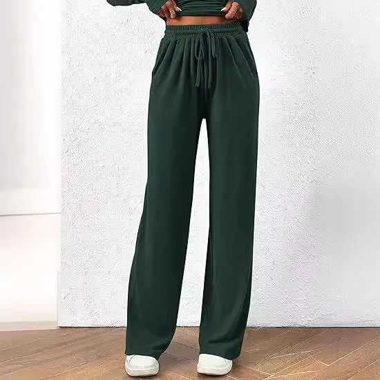 Women 2024 Spring Autumn Long Sleeve Slim Tops Wide Legs Long Pants Two Piece Matching Sets Outfits Streetwear Lady Sports Suit