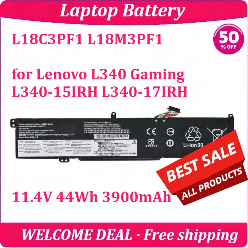 [New] L18C3PF1 L18M3PF1 for Lenovo L340 Gaming L340-15IRH L340-17IRH Laptop Battery 11.4V 44Wh 3900mAh Replacement Battery