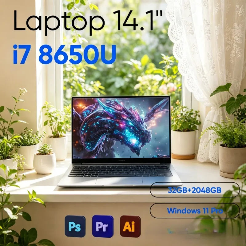 

New Ultra-slim 14.1 Laptop Features I7-8650U, 16GB/32GB , 1920×1080 Display, Practical Windows 11 System for Daily Office Tasks