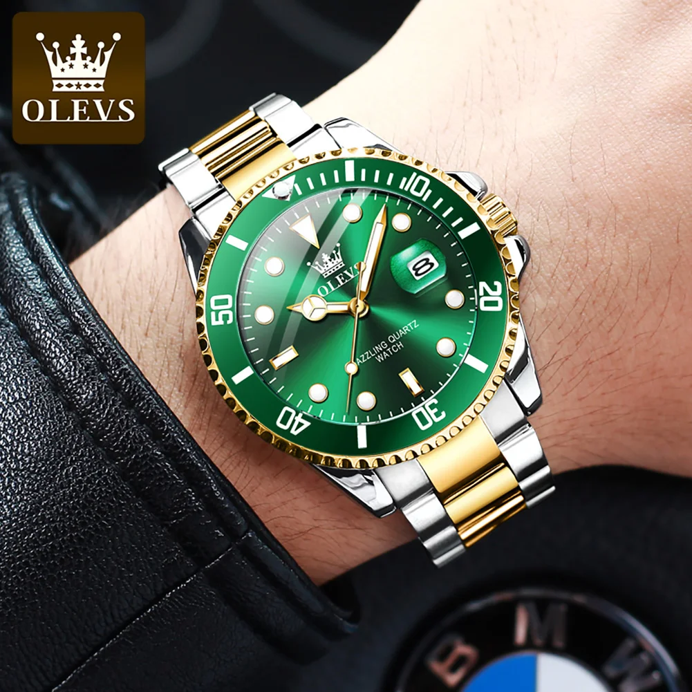 OLEVS 남녀공용 커플 쿼츠 시계, 스테인리스 스틸 방수 야광 달력 패션 연인 시계, 최고 브랜드 럭셔리