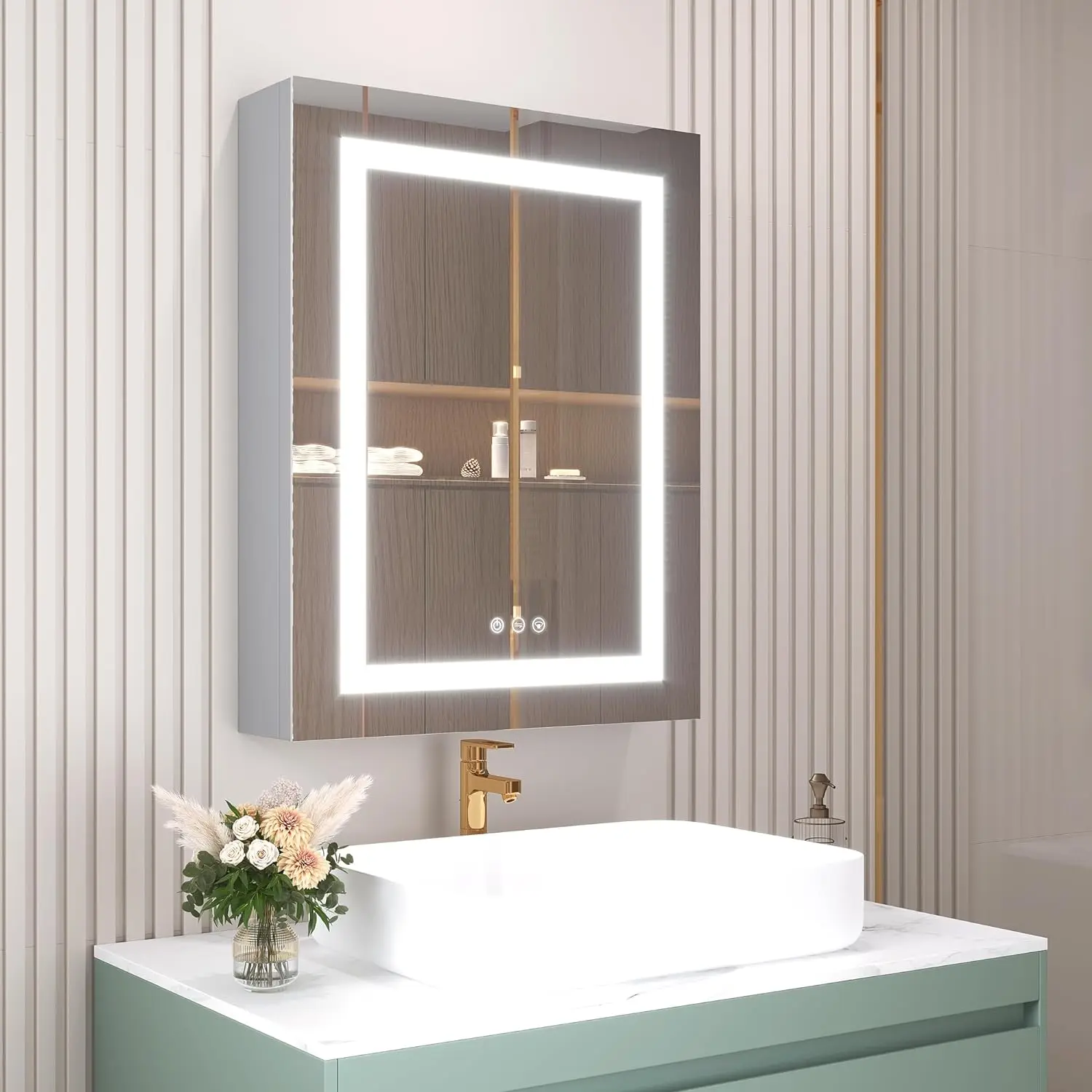 MIRPLUS 20 X 26 inch Bathroom Medicine Cabinet with Mirror Recessed or Surface Mount LED Bathroom Mirror Cabinet with Lights 3