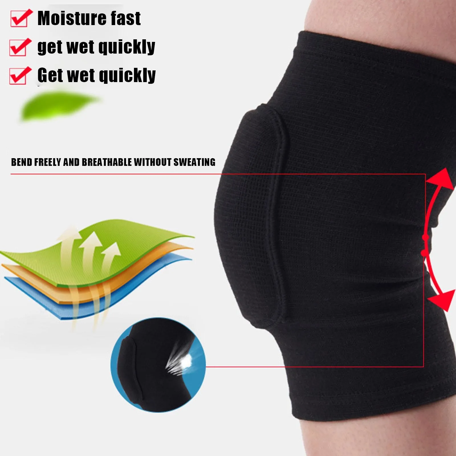 2 Stück Sport-Kompressions-Knieschützer, elastischer Knieschutz, verdickter Schwamm, Kniebandage, Unterstützung für Tanzen, Workout, Training – Detail 16
