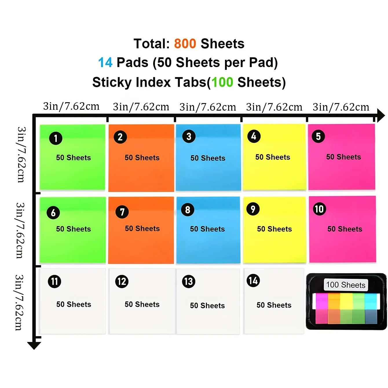 800 Sheets Transparent Sticky Notes, 3x3 Inch 14 Pads Post Note Bible Bookmark For Office School College Students Supplies