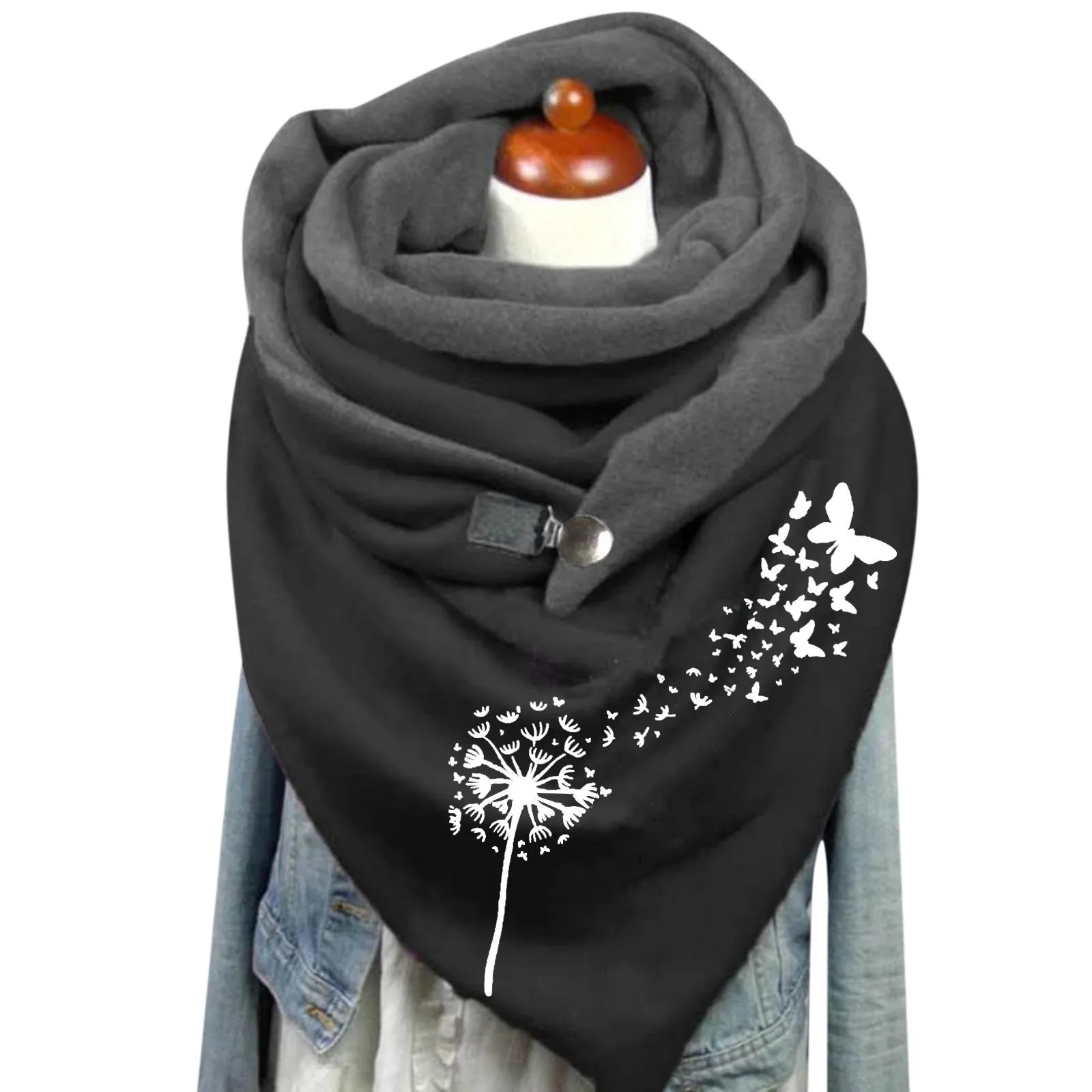 Square Scarves With Button Clasp Women Boho Print Scarf Shawls Wraps Neck Warmer Blanket Wraps Scarves Echarpe Foulard Neck Wrap