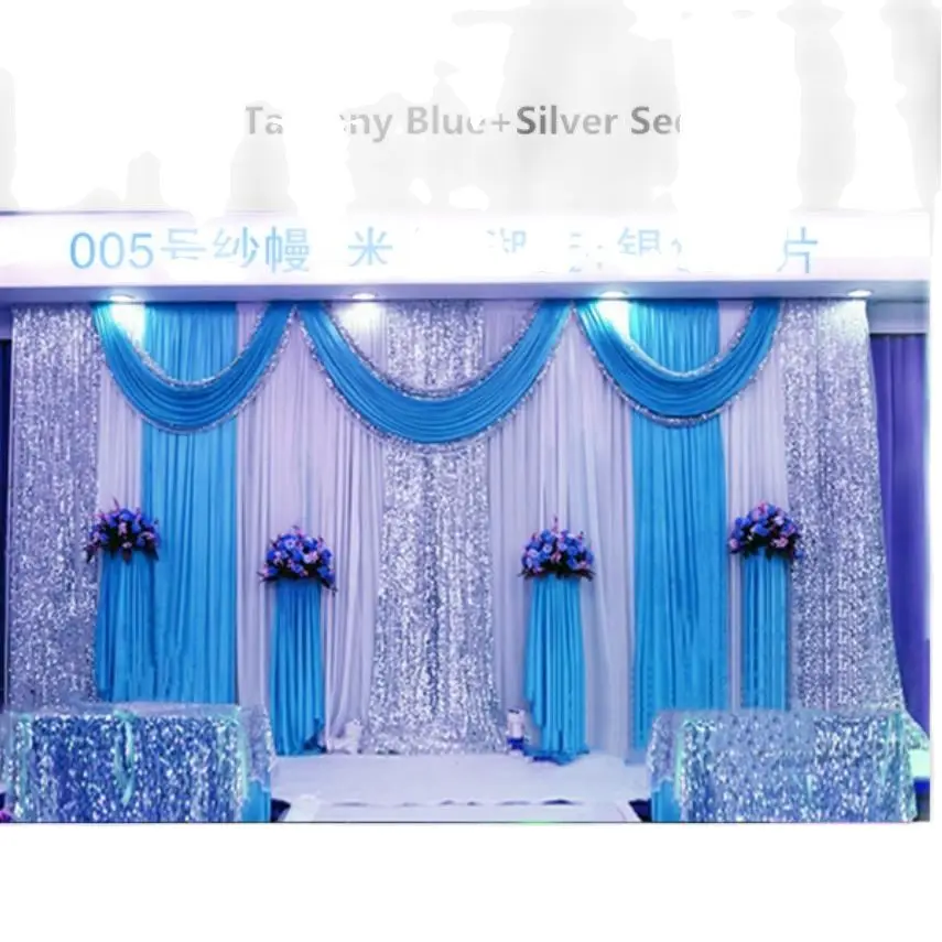 

3m*6m wedding backdrop swag Party Curtain Celebration Stage Performance Background Drape With Beads Sequins Edge