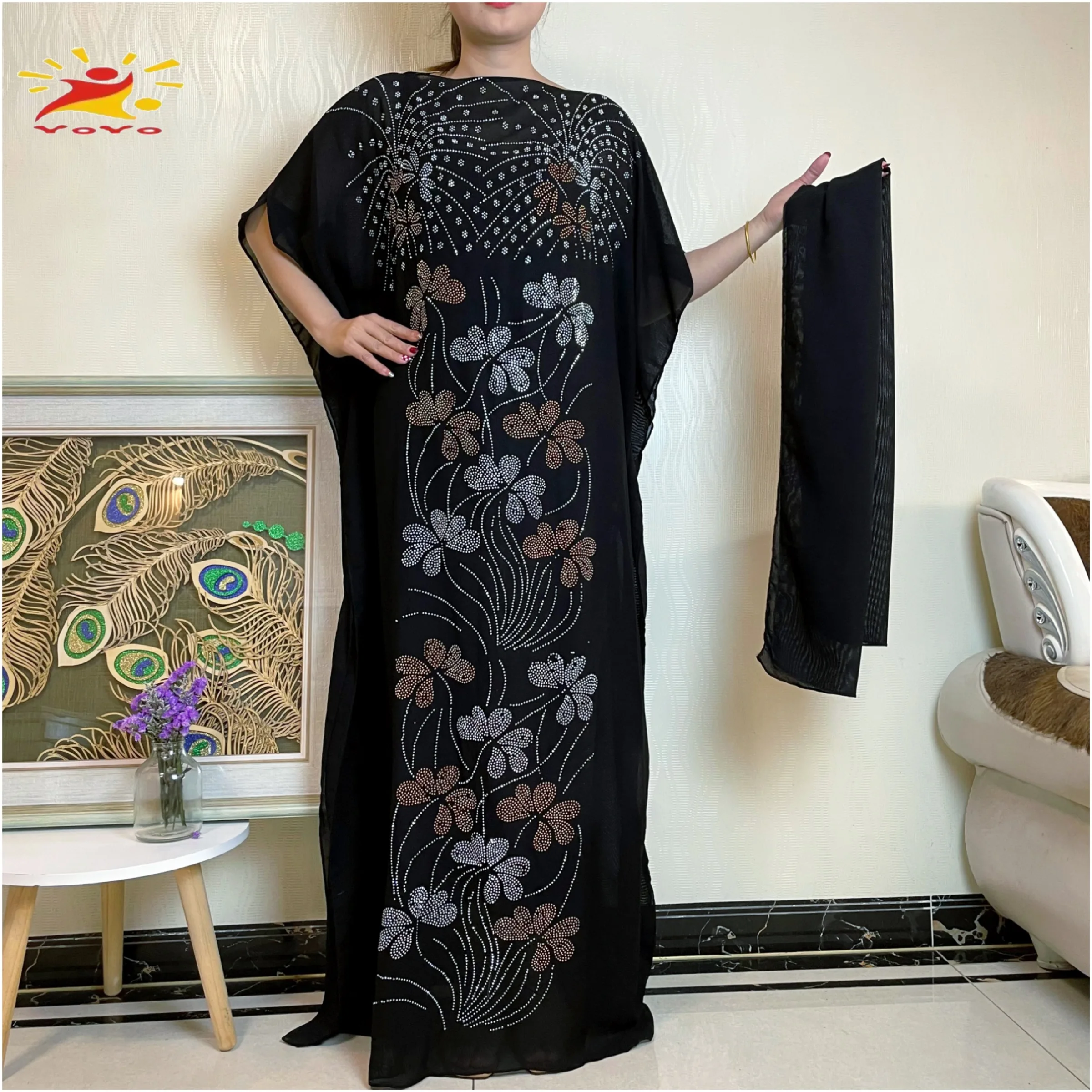 Free Shipping New Abaya Kaftan Robe Africaine Feme Dashiki Maxi Dresses For Women Loose Diamond Africa Muslim Fashion Clothing