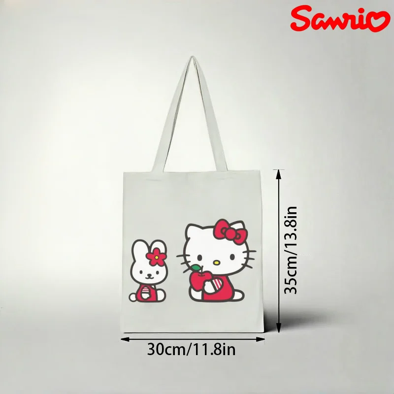 

1pc Sanrio Hello Kitty Canvas Tote Bag, Apple & Bunny Print Casual Shoulder Bag, Eco-friendly Reusable Handbag