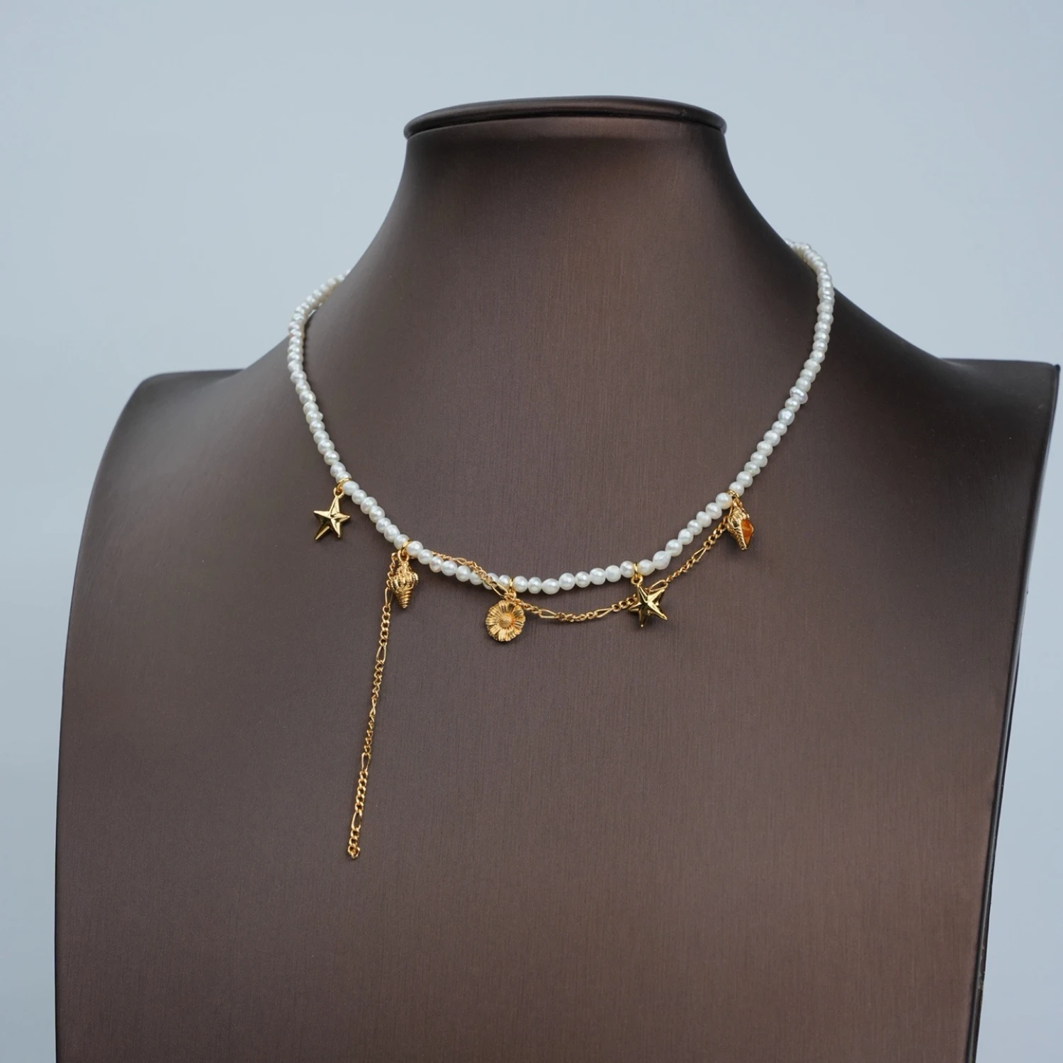 

YAJUNIEL Natural Freshwater Pearls Necklace for Women with Starfish Seashell 24K Real Gold Plated Charm Elegant Jewelry Gifts