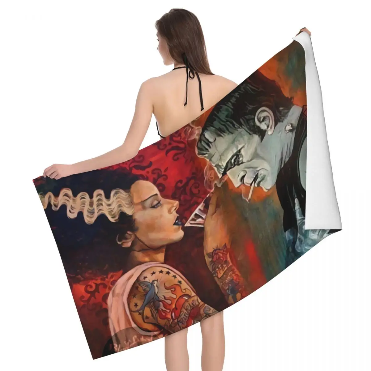 

Frankenstein Bride Beach Towel Personalized Halloween Scary Film Soft Linen Microfiber Shower Towels