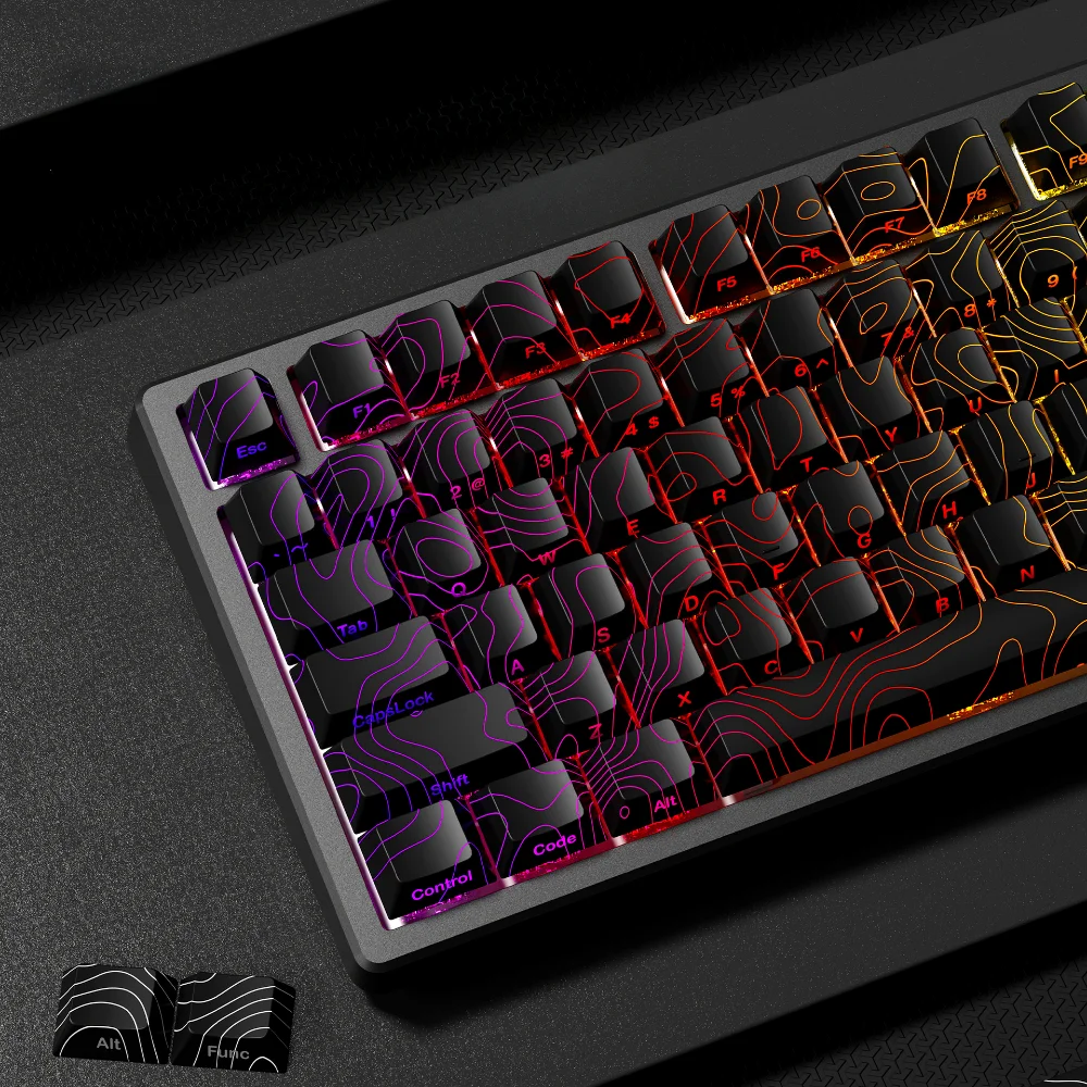 GEFENSI 1.0T Line Transparent Side Carved Cherry Key Cap PBT 128 Key For MX Switch HI75 HI8 68 F99 104 64 Wooting Mechanical Key