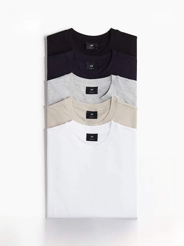 

H&M Men's Casual ort Sve T-irts 5-Pa Spring ential Basic Cotton round Ne Color Top Inner Wear