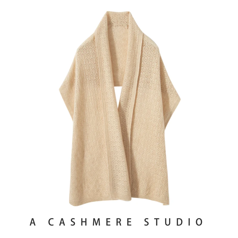 Winter New 100% Cashmere Scarf Fashion Solid Color Hollow Out Women Soft Warm Scarf Cashmere Knit Jacquard Long Scarves 158*38