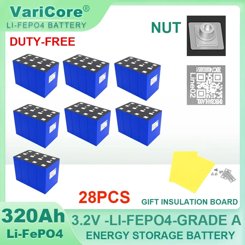 28pcs 3.2V 320Ah Lifepo4 Battery Lithium Iron Phosphate Cell 4s 8s 12v 24v Travel Solar RV Campers batteries Grade A Tax Free