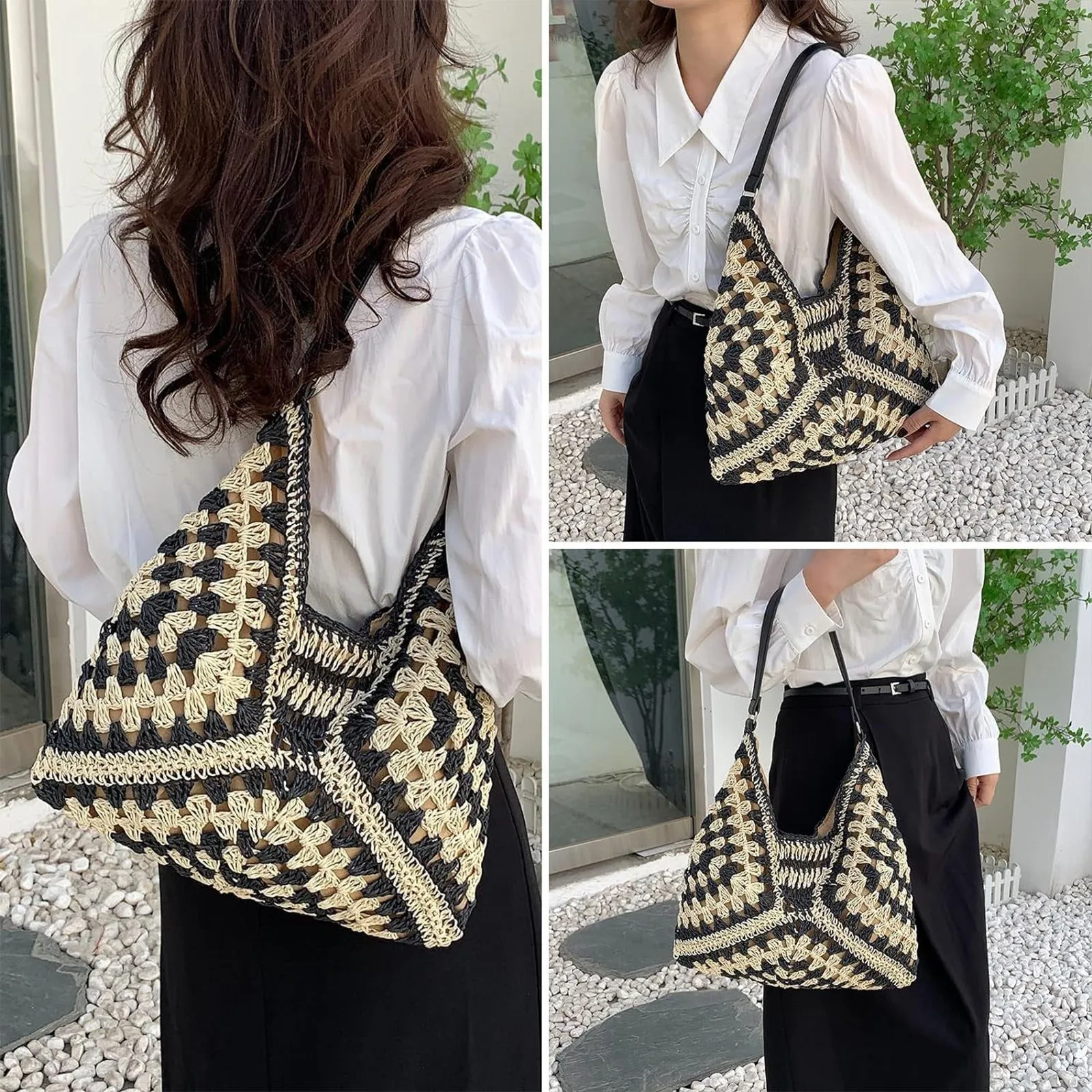 

Portable Bag For Women Summer Straw Shoulder Handbags Straw Purse Crochet Beach Bag Tote Bag Trendy Women's Handbag Large