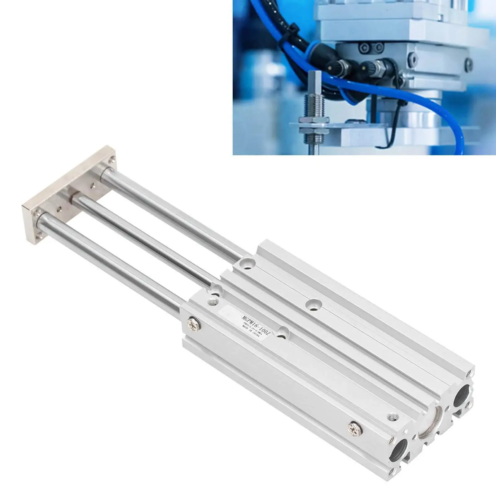 3 Stem SMC Type Pneumatic Cylinder - Aluminum Alloy Double Acting Cylinder with Guide Rod