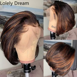 Highlight Honey Blonde Color Short Bob Lace Front Wig Brazilian Remy Human Hair Pixie Cut 13X4 Frontal Wigs For Women Preplucked