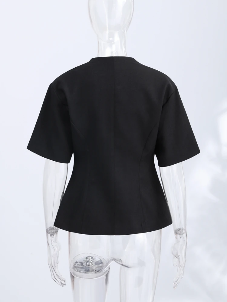 Elegante Blazer de Manga Corta para Mujer, con un Botón, Cuello en V, Cintura Ajustada, Chaqueta para Primavera/Verano 2026, Ropa de Uso Diario