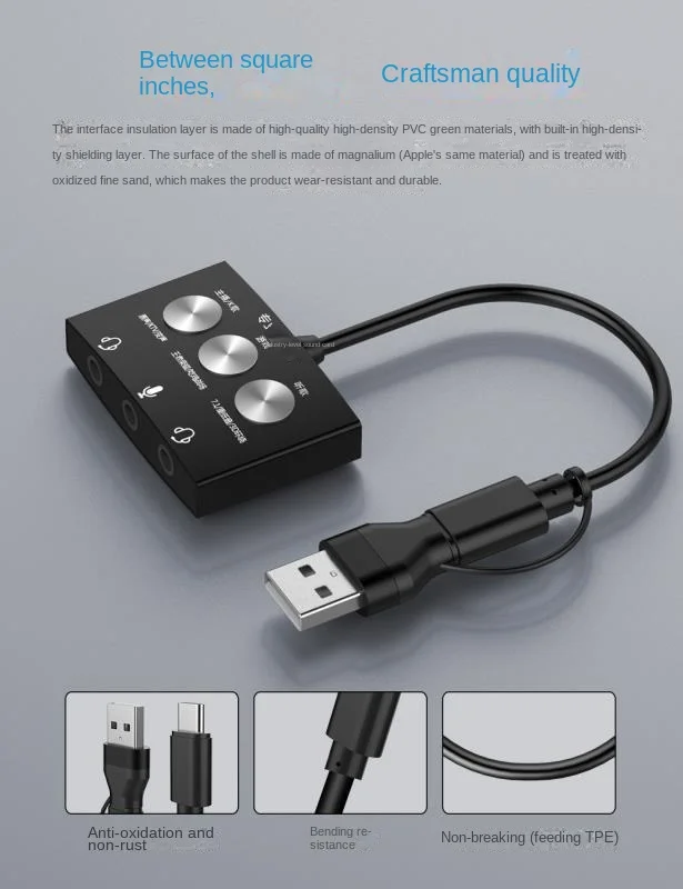 Type-c Sound Card Live Game K Song Listening Song USB To Audio 3.5mm Multi-sound Effects