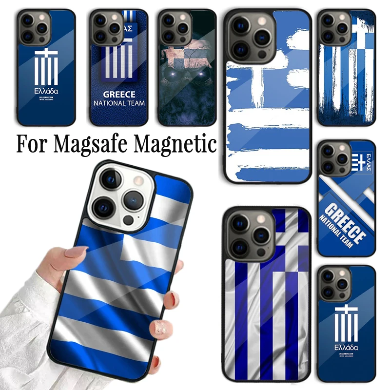 Coque Phone Case For iPhone 16 15 14 13 12 Mini 11 Pro Max Plus Magsafe Magnetic Wireless Charging Cover Greece Greek Flag