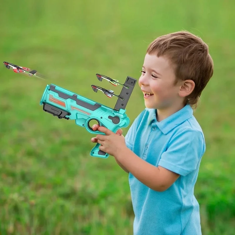 Children Foam Airplane Launcher Toy Catapult Ejection Gun Range Aircraft Shooting Game Outdoor Sports Toys Kids Birthday Gift