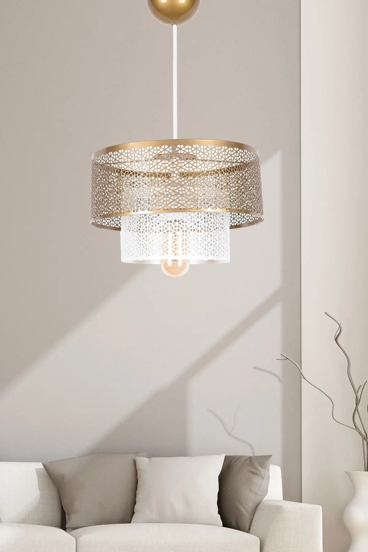 Muduligt Tamiss Single Pendant Lamp White Tumbled Width 26,5 cm * Height 19 cm * Wired Height 64 cm