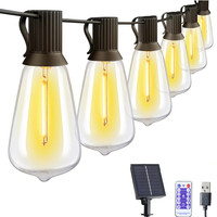 LED ST38 Solar String Lights for Outside, USB & Solar Dual Charging Outdoor String Lights for Porch Garden Camping