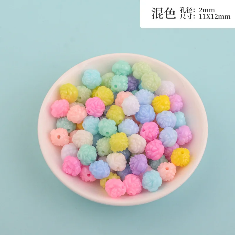 100Pcs Macaron Double-sided Rose Perforated Solid Color Beads Resin DIY Beading Material Hand-woven Bag Loose Beads