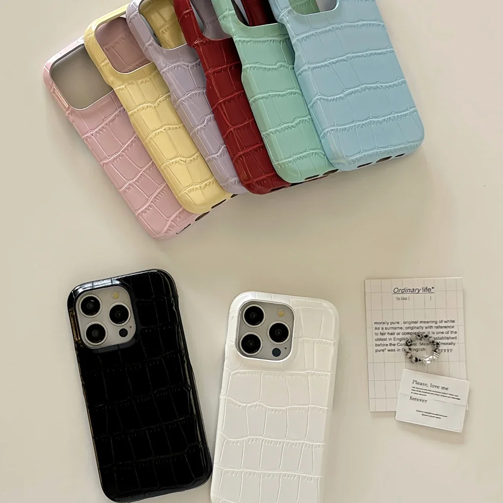 Fashion Simplicity Solid Color Crocodile Skin Pattern Shockproof Protective Phone Cover Case for iPhone 16 15 14 13 Pro Max image 2