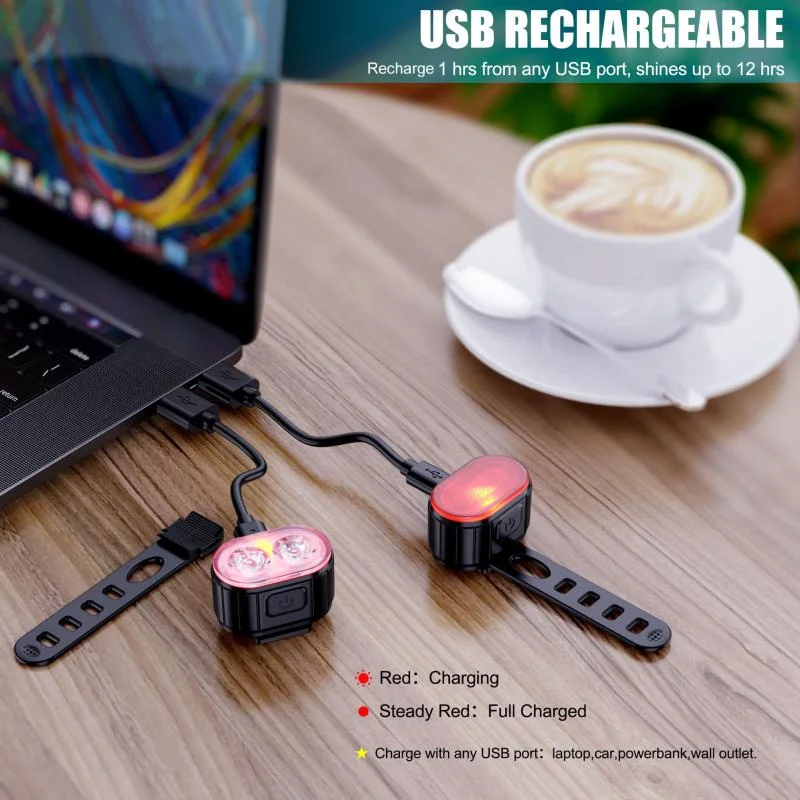 مصباح خلفي للدراجات مصباح أمامي للدراجات مصباح تحذير أمان للدراجة LED USB قابل لإعادة الشحن مقاوم للماء