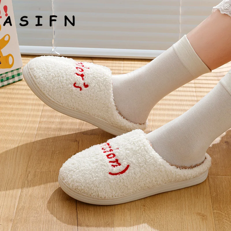 Winter Fashion Comfy Red Home Slippers Women 1989 Style Version Embroidered Gift Shoes Anti-slip Soft Sole Houseshoes