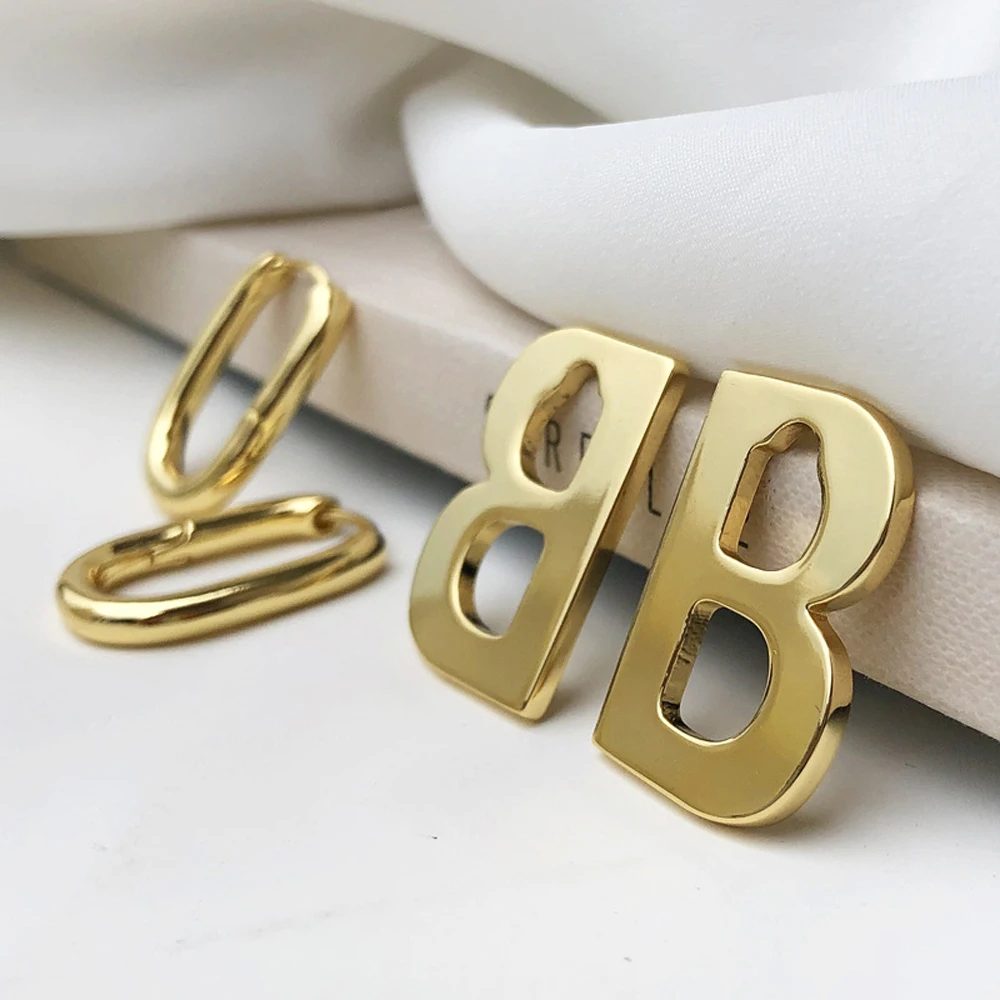 French Temperament Gifts Jewelry Gold Silver Color for Women Letter B Design Hoop Earrings Removable Drop Dangle Earrings