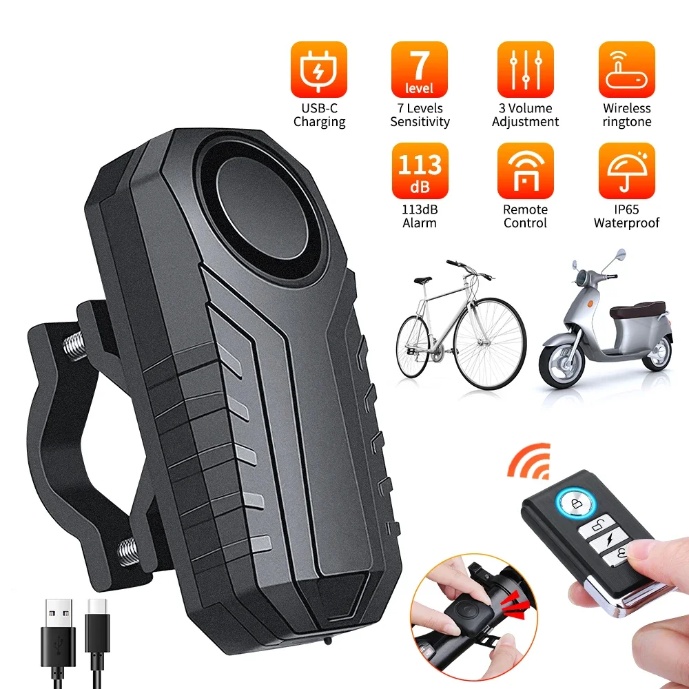 Rockbye New lithium battery bicycle alarm, large battery, IP65 waterproof, Tyep-C charging,