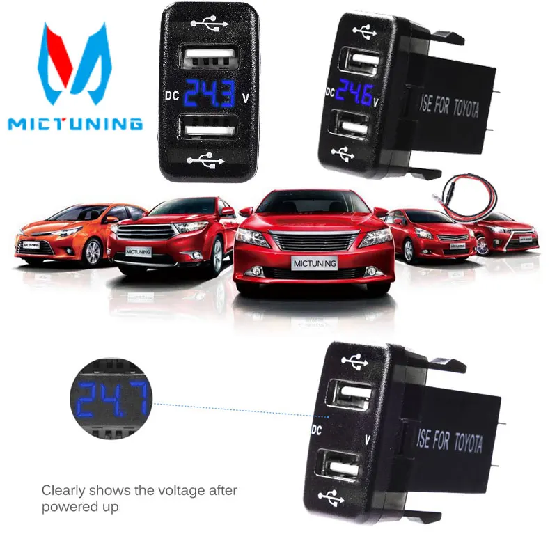 MICTUNING 2.1A Dual USB Charger Socket with LED Voltmeter Car USB Built-in Socket Adapter Usb Button For All Cellphone GPS Honda