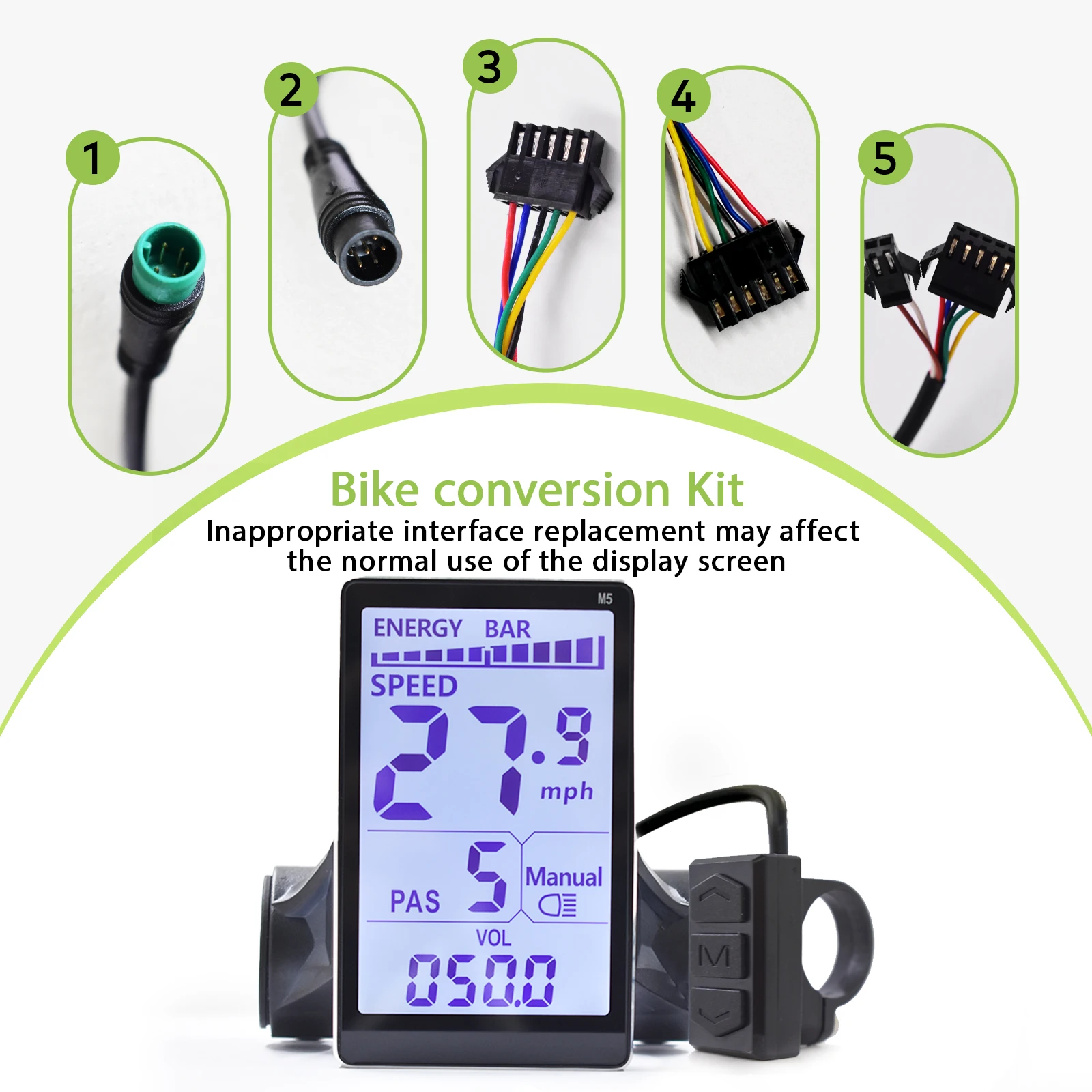 M5【UART2/N2】 Elektrisches Fahrrad-Display, E-Bike-Zubehör, 24 V/36 V/48 V/60 V, wasserdichter kabelgebundener Fahrradcomputer, Fahrradtacho – Detail 1