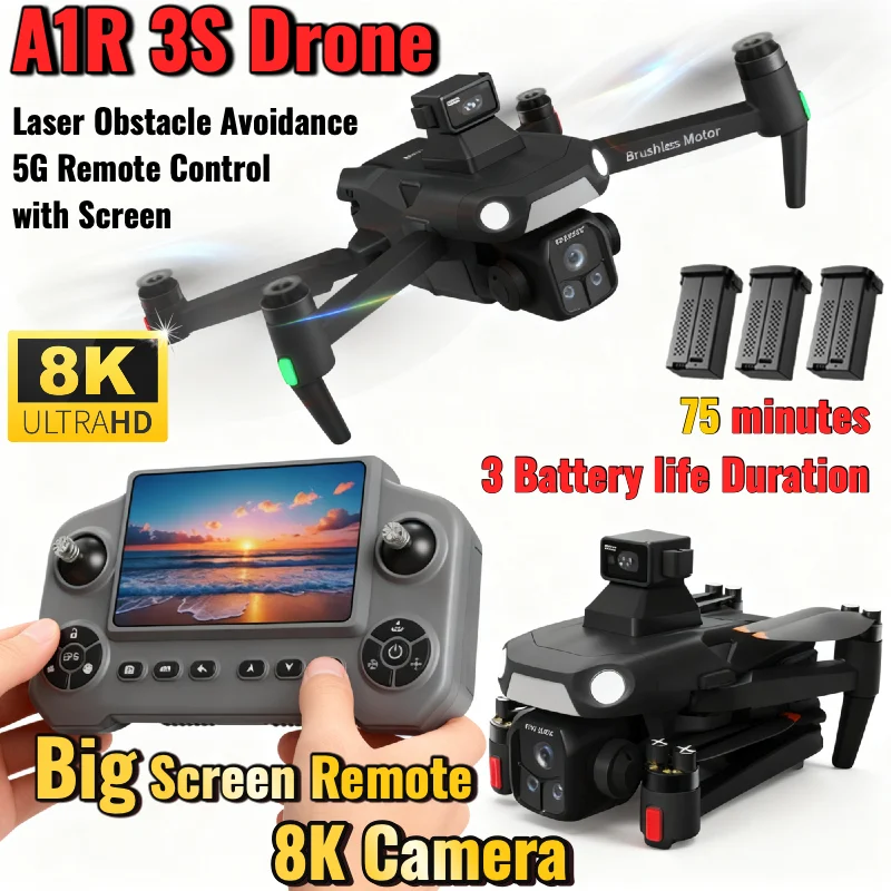 Для Xiaomi A1R 3S 5G Дрон с экраном и лазером 360° °   Возвратная домашняя камера 8K для предотвращения препятствий GPS для аэрофотосъемки