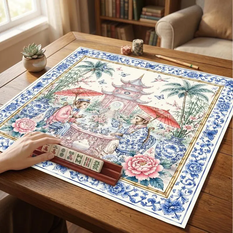 VIKAMA Vintage Persian Floral Mahjong Mat Non Slip Washable Soft Pad Noise Reduction for US Mahjong Family Game-