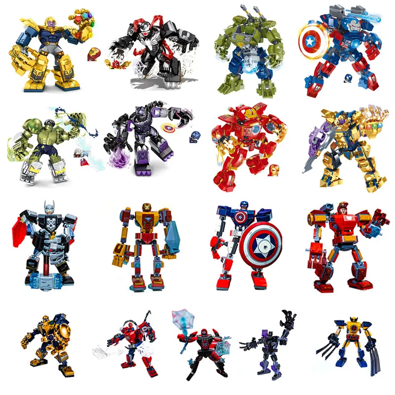 

Superhero Hulk Armor Spider Man Thanos Captain Iron Mecha Building Blocks Kits Brick Action Figures Model Kids Toy Gift