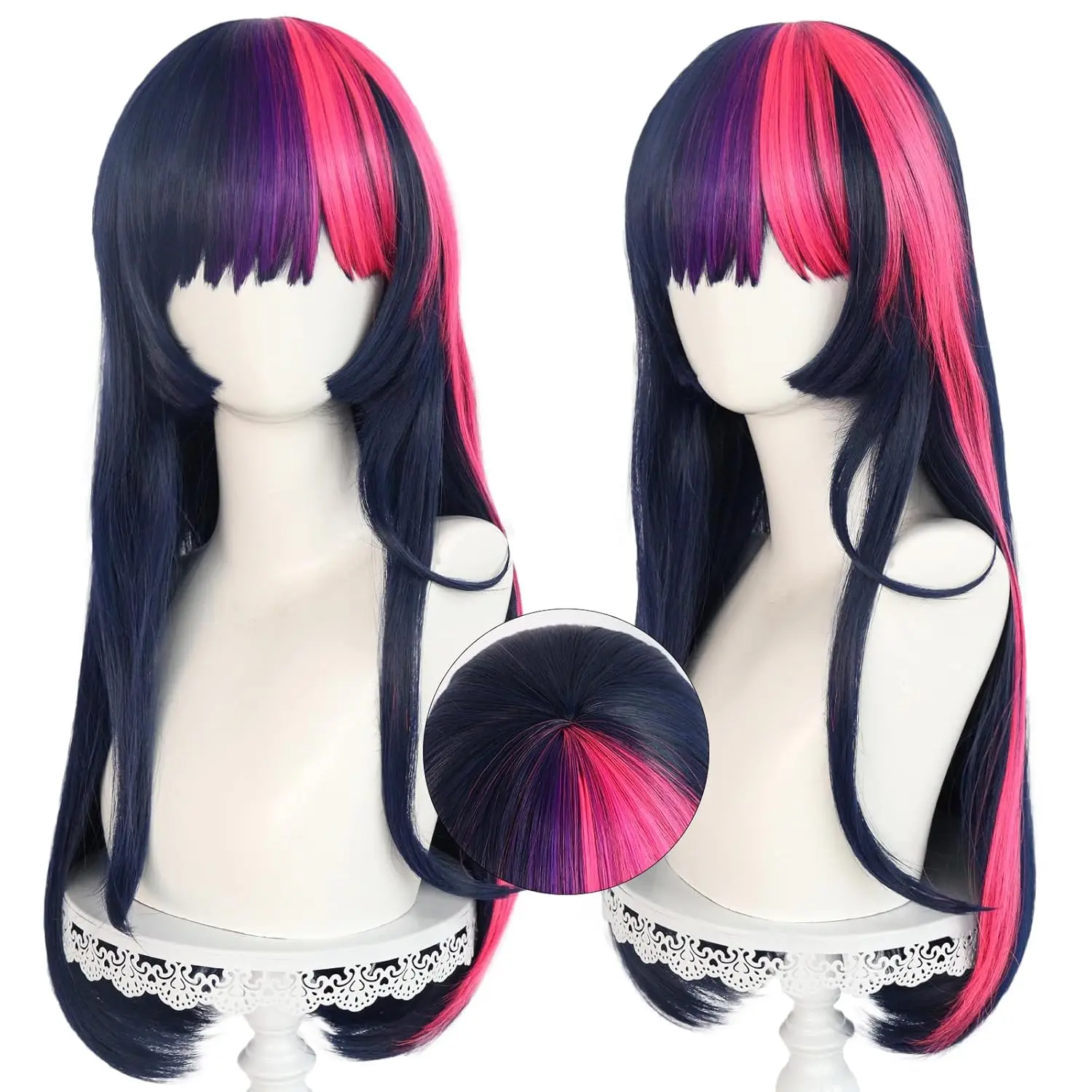 Twilight Shimmer Wig - Purple & Pink Two-Tone Wig Women's Synthetic Fiber High-Temperature Curls Long Wavy Hair Halloween Party