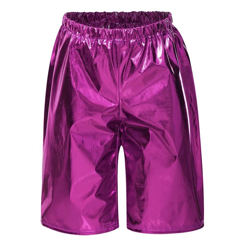 Kids Boys Metallic 1/2 Pants Shiny Gymnastics Jazz Shorts Hip Hop Costume Girls Street Dancewear Pants Party Stage Performance