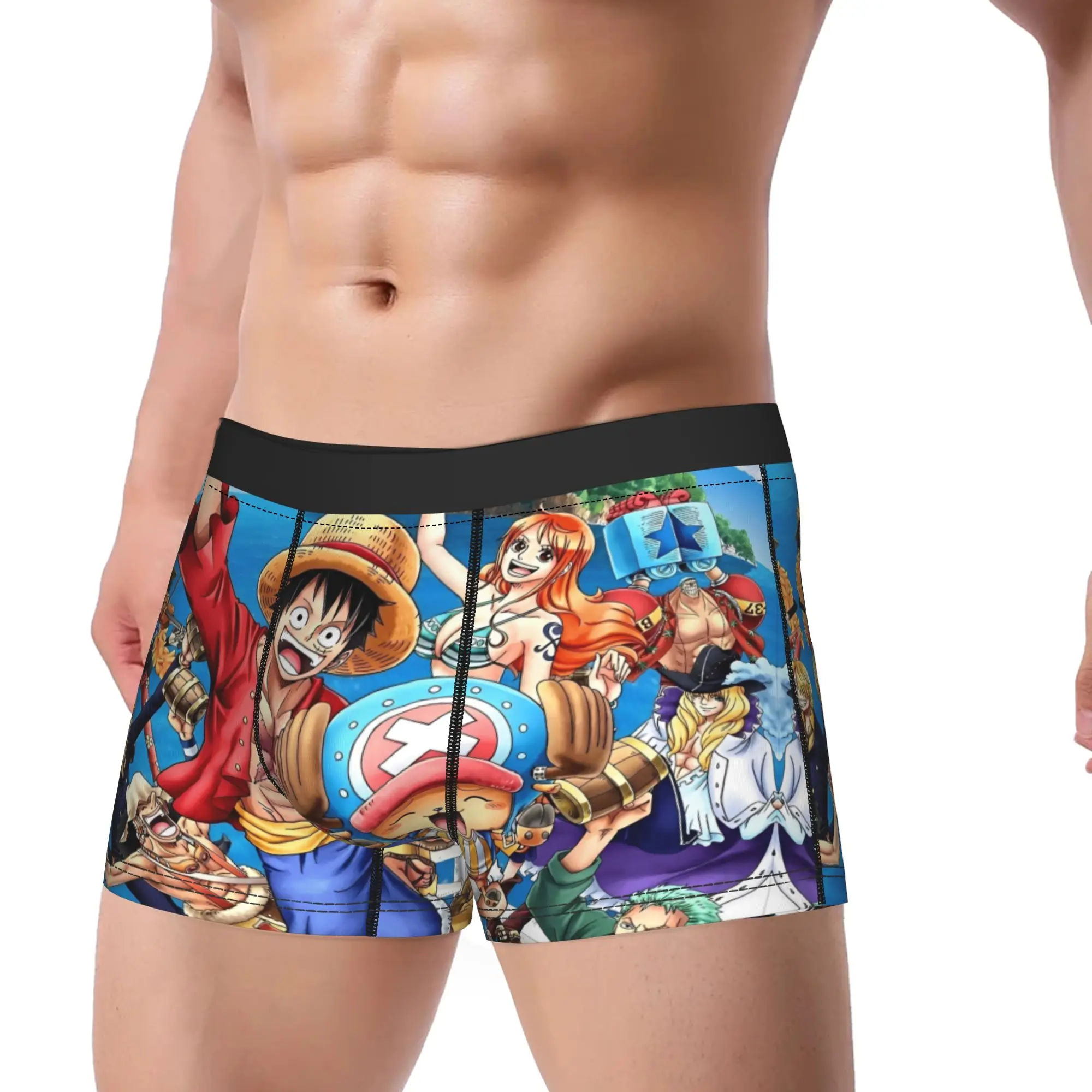 Anime Men Underwear One Piece Pieces Japan Manga Boxer Briefs Shorts Panties Funny Polyester Underpants for Male Plus Size