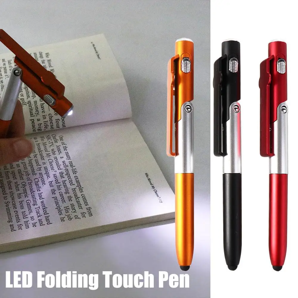 Foldable 4 in 1 Night Reading Stationery Students Ballpoint Pen with LED Light Cellphone Holder Stylus Pen Writing Pen