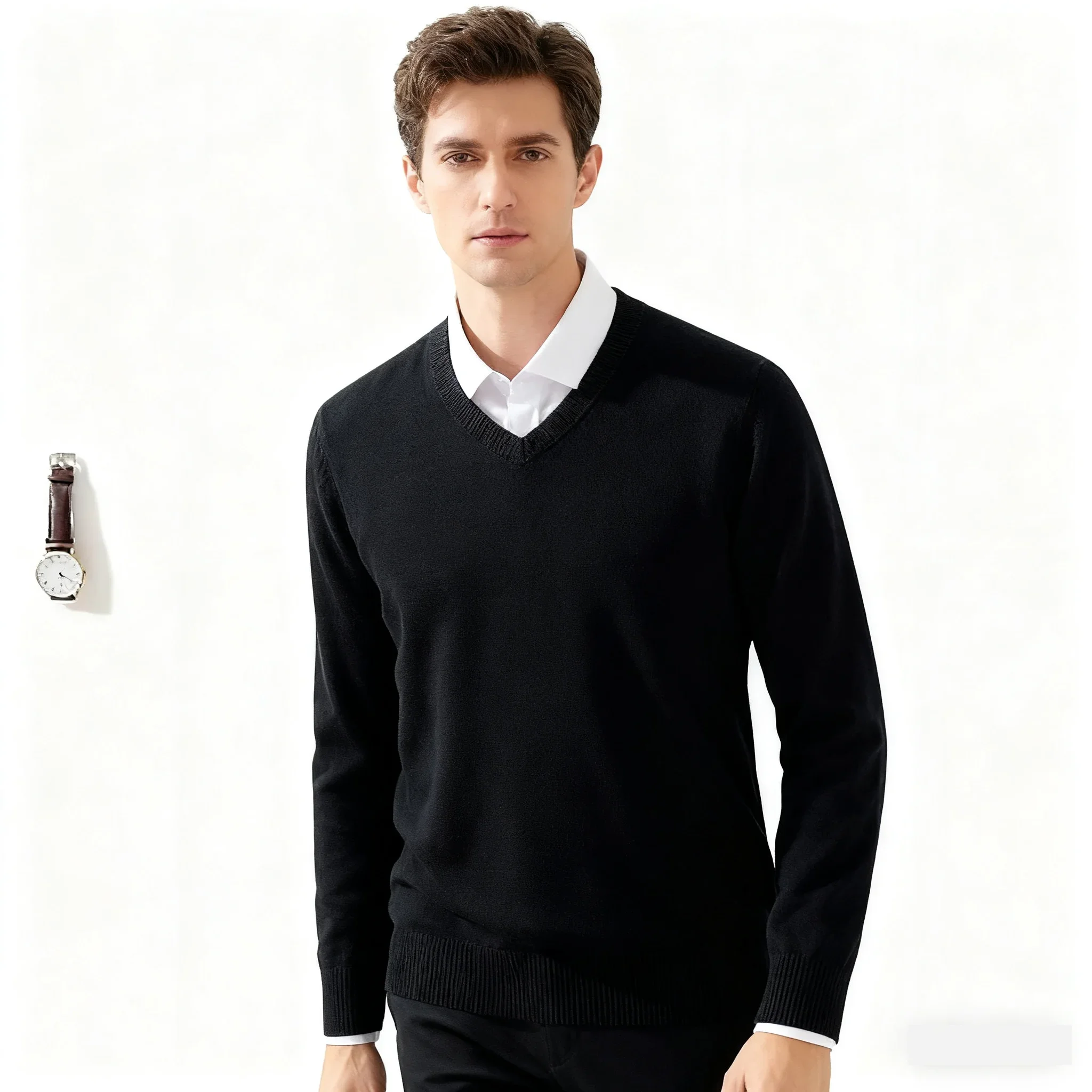

Men's Cashmere Warm Pullovers Sweater V Neck Knit Autumn Winter Fit Tops Male Wool Knitwear Jumpers Bottoming shirt Plus Size