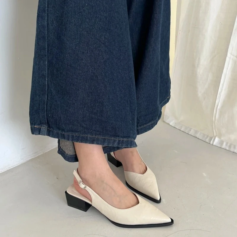 

Summer Women's Cover Toe Sandals Elegant Shallow Slip on Shoes Comfort Low Heel Dress Street Style Shoes，French Pointed Toe35-40