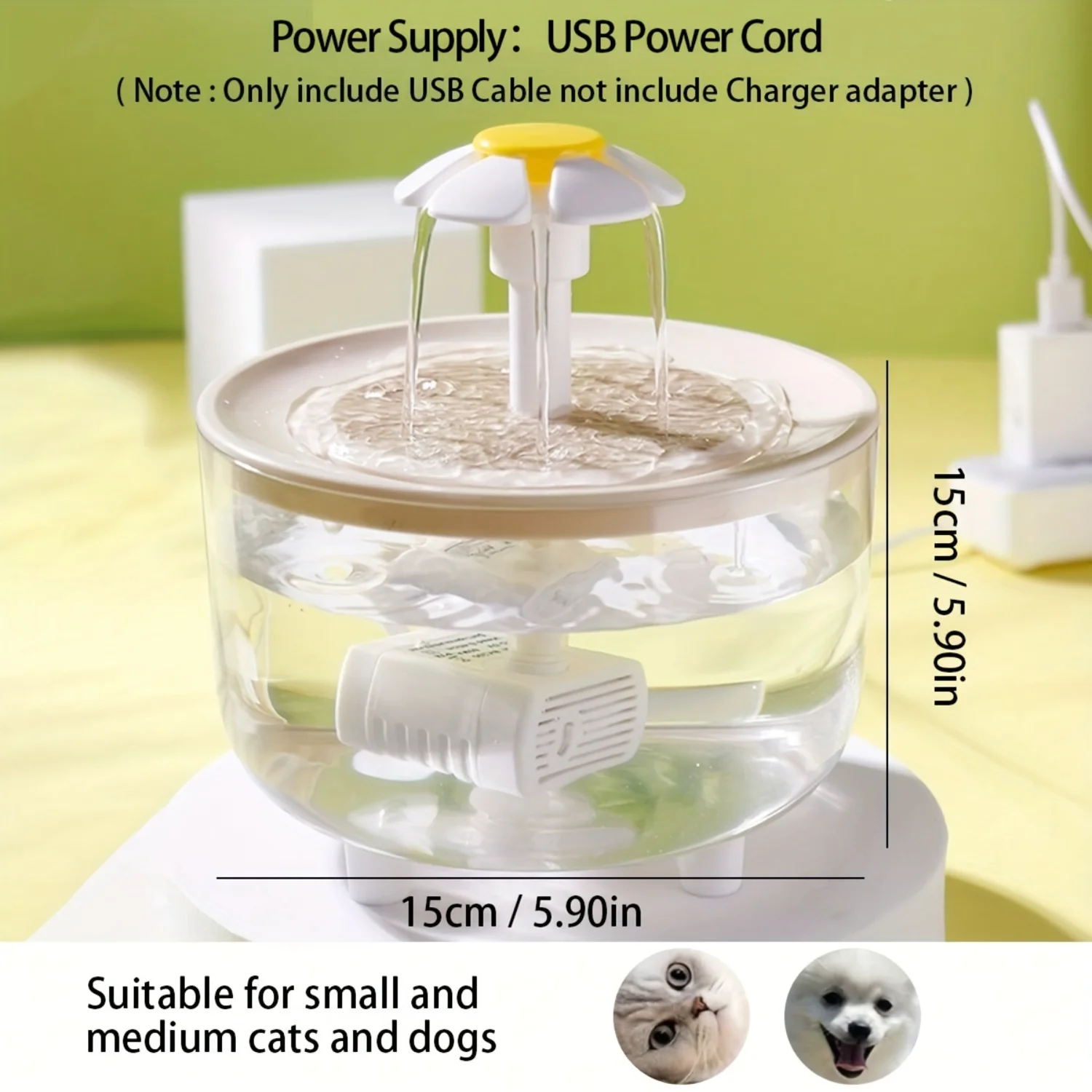 Transparent Pet Water Fountain, Automatic Cat Water Dispenser, USB Power Circulation Fountain for Indoor Cats