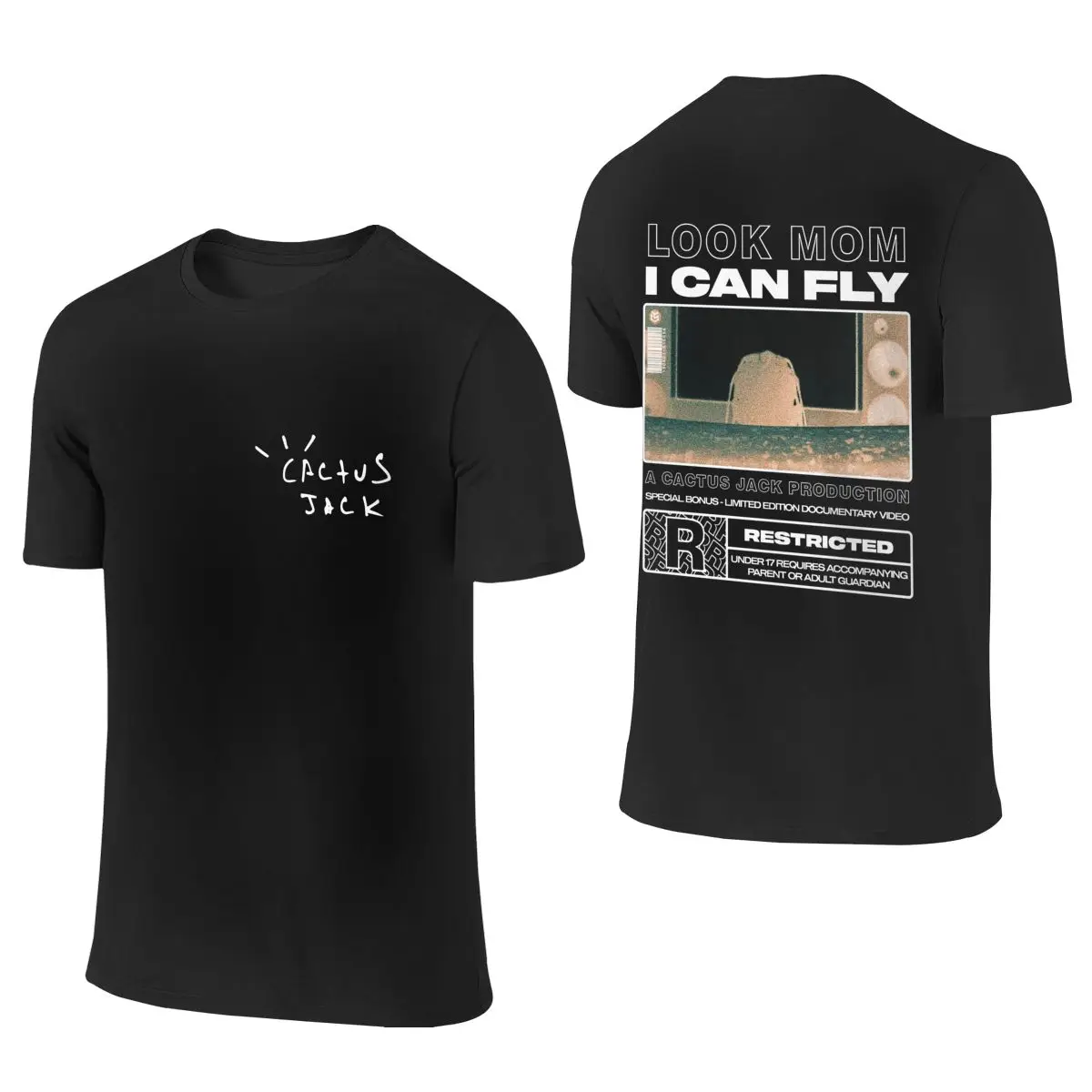 Camiseta de algodón con estampado de Cactus Jack para hombre y mujer, camisa divertida de manga corta con cuello redondo de doble cara, Look Mom I Can Fly Camisetas estampadas