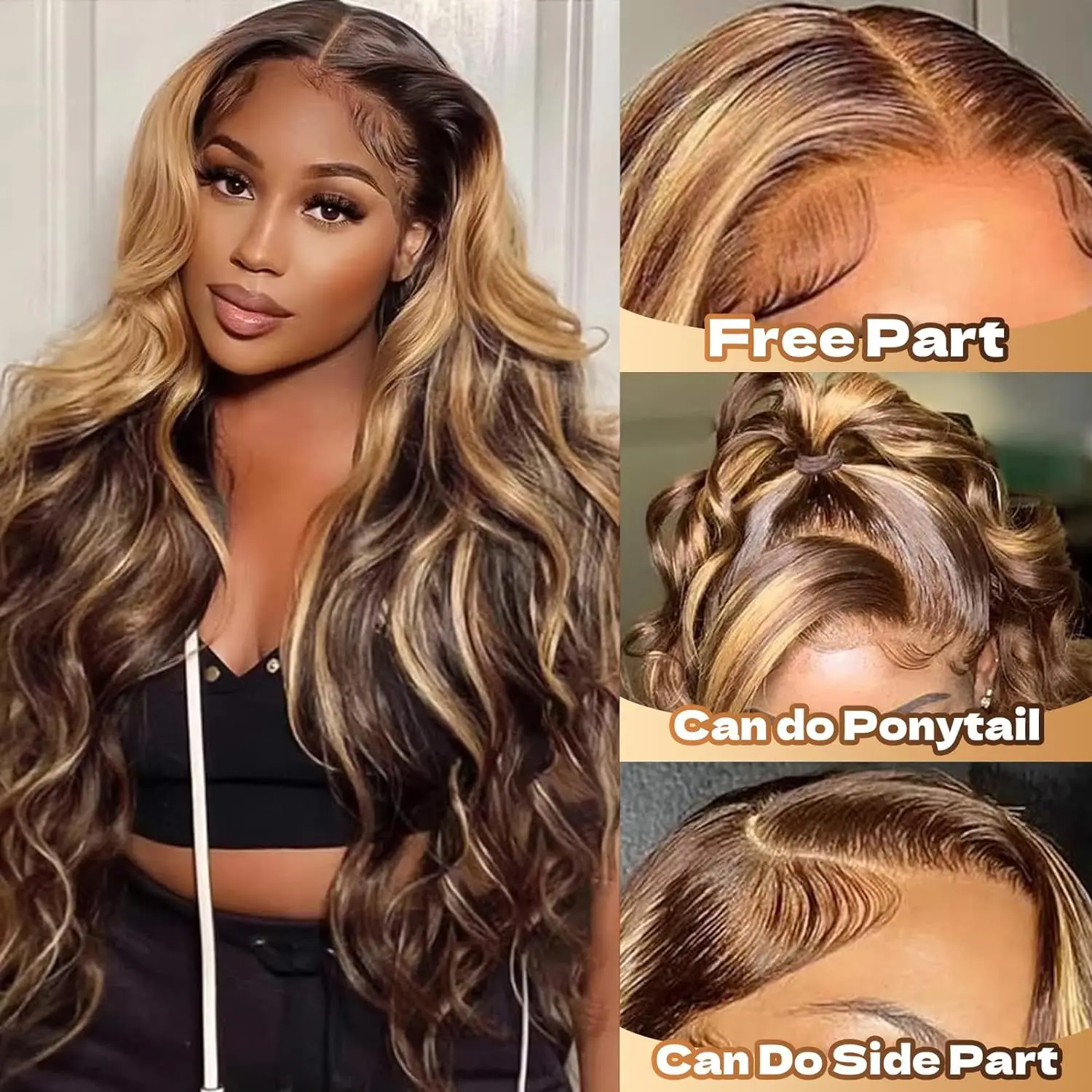 

YIJIMEI 250% Density 4/27 Colored Honey Blonde Highlight Lace Front Wig for Women 16- 32 Inch Human Hair Wig