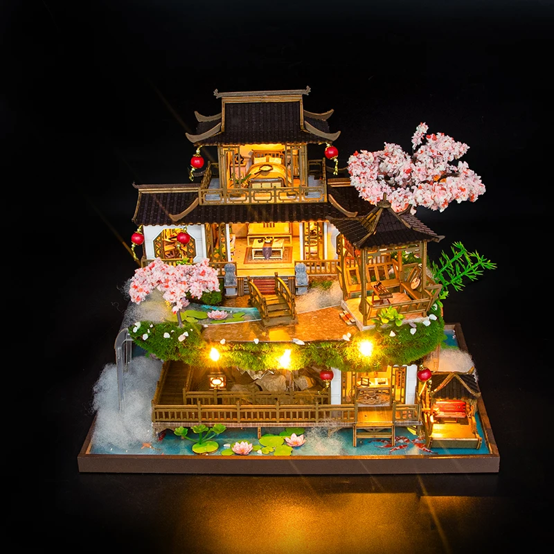 Casa del paese delle fiabe fai-da-te Casa Kit modello in miniatura in legno Puzzle 3D Case delle bambole giapponesi con mobili Casa delle bambole per regali di amici