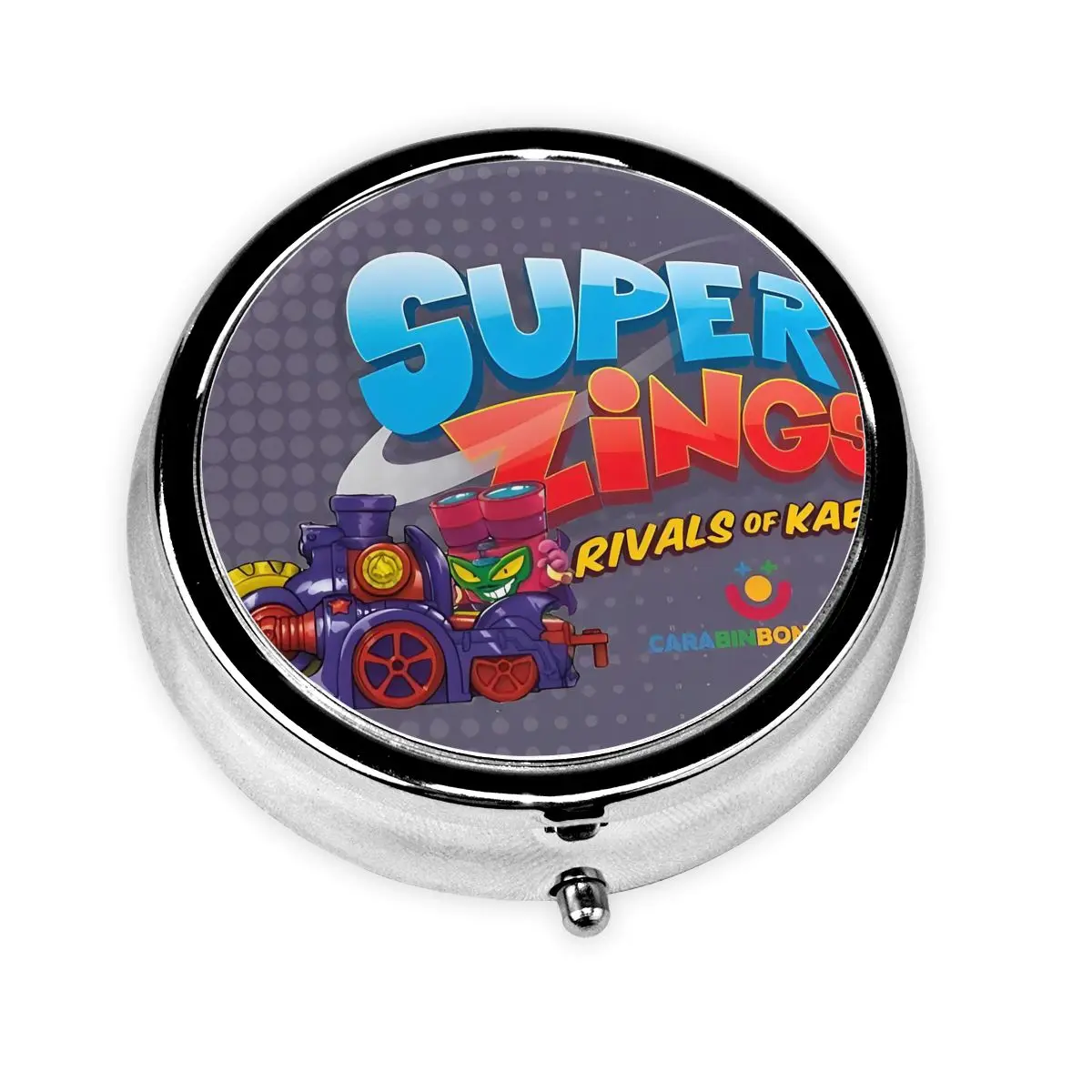 

Supers Zingses Round Pills Boxes Adventure Action Cartoon Game 3-Compartment Small Metal Pill Container Medicine Box Dispenser