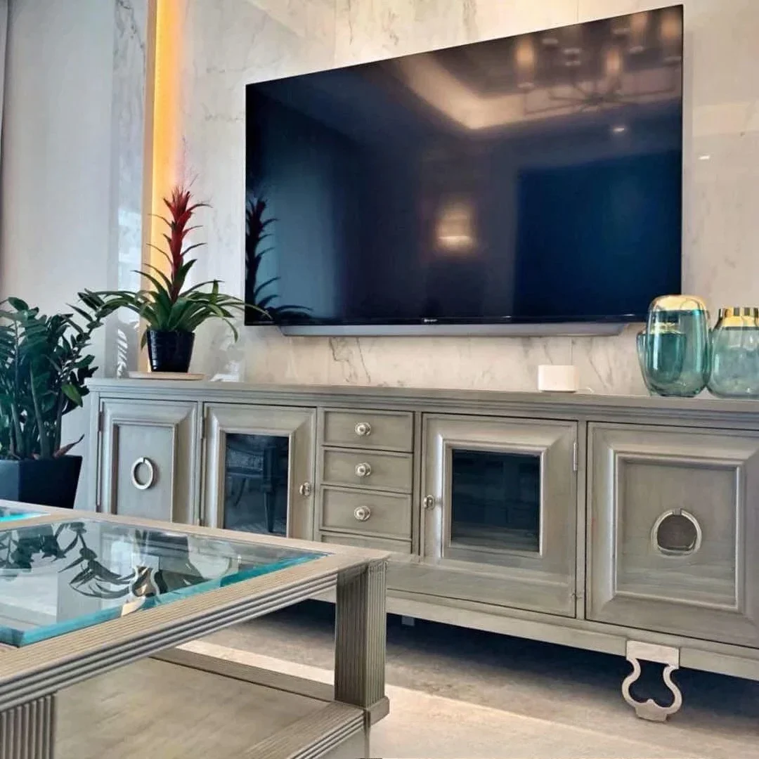 Meubles de meuble TV de luxe en chêne léger de salon d'impression de Morrie américaine