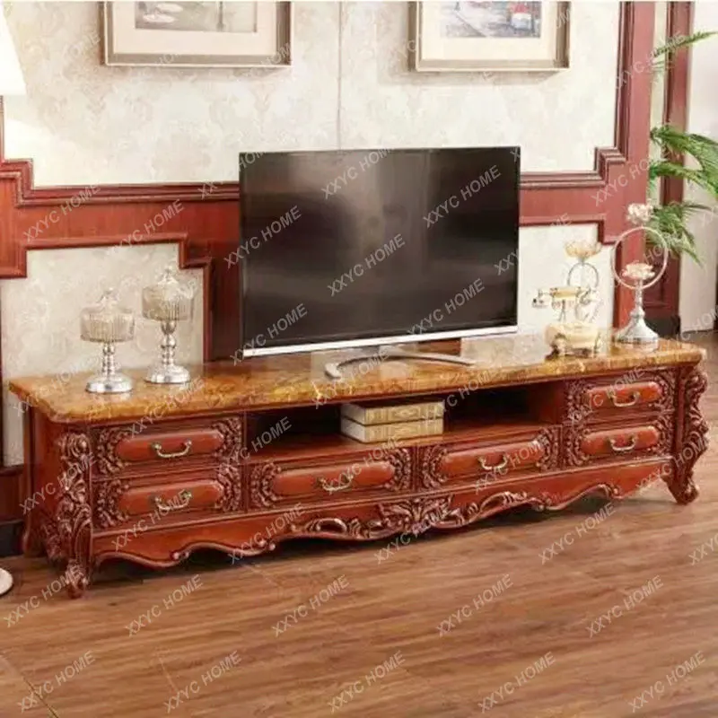 KKKMarble coffee table tv stand living room solid wood white lcd tv console cabinet
